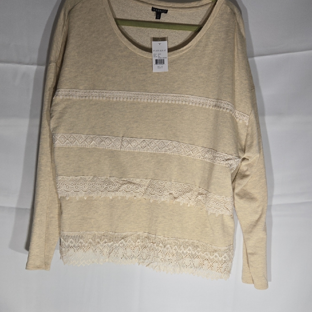 Hannah Beige Lace Detail Long Sleeve Tee